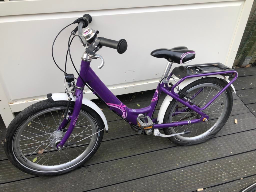 Paarse kinderfiets 20 inch met bagagedrager, Ophalen, Gebruikt, 20 inch of meer