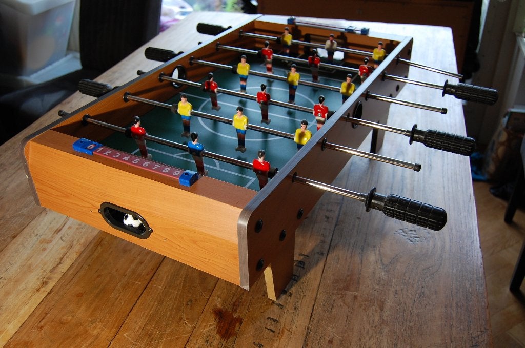 Mini Tafelvoetbaltafel Hout - Tafelmodel Voetbalspel, Ophalen of Verzenden, Gebruikt
