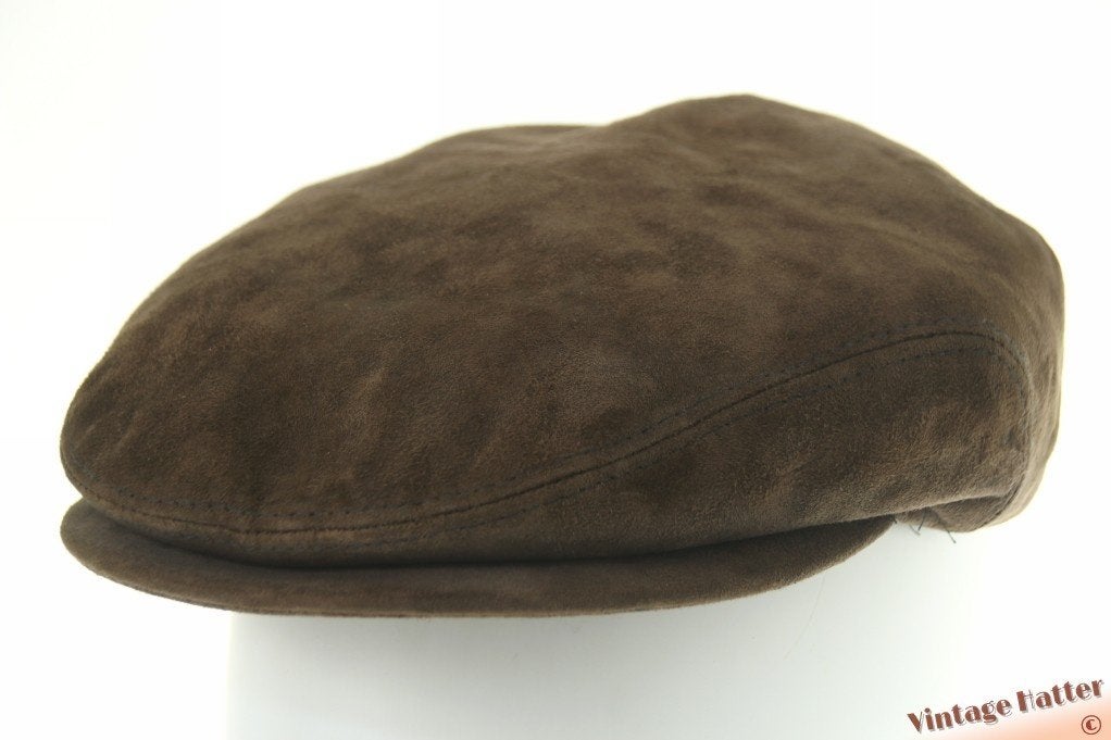 vintage flatcap Platte pet Echtes Leder bruin suede leer 56, Echtes Leder, Ophalen of Verzenden, Pet, 57 cm (M, 7⅛ inch) of minder