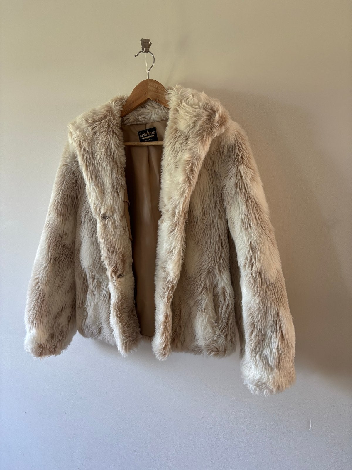 Vintage Furlarlene Faux Fur Jas, Ophalen of Verzenden, Zo goed als nieuw, Maat 36 (S), Beige