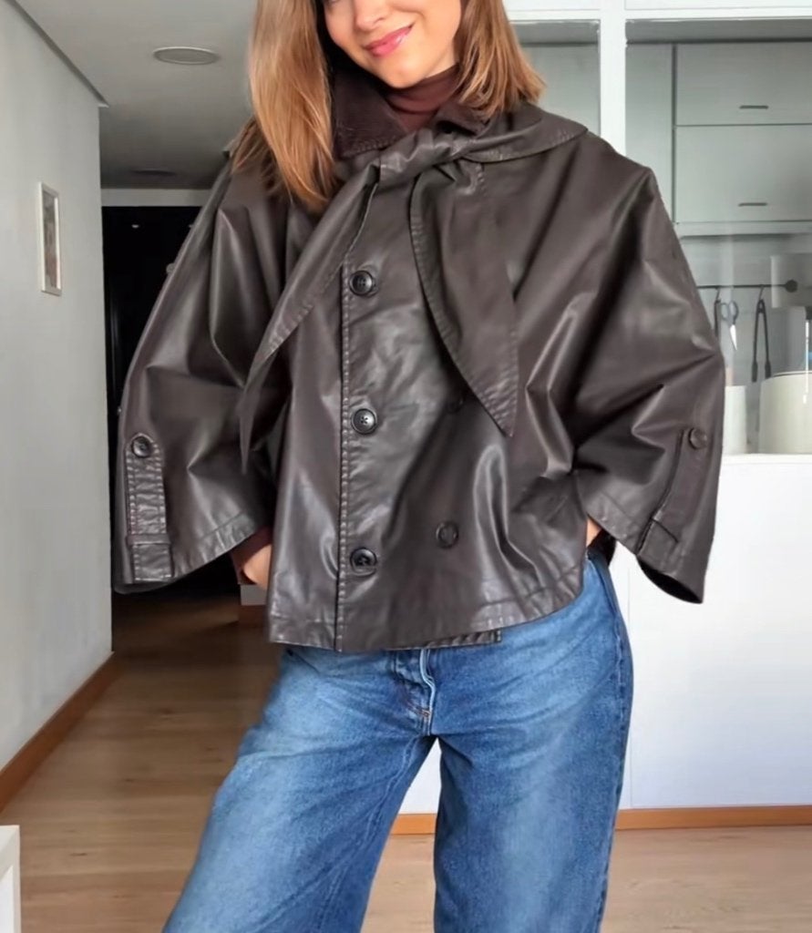 Zara herfst jas cape met capuchon, Maat 38/40 (M), Bruin, Zara, Nieuw