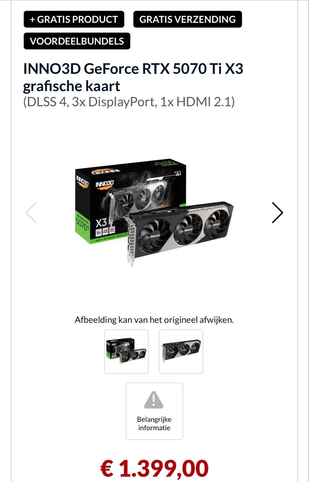 INNO3D GeForce RTX 5070 Ti X3 Grafische Kaart, HDMI, GDDR6, Ophalen of Verzenden, Zo goed als nieuw