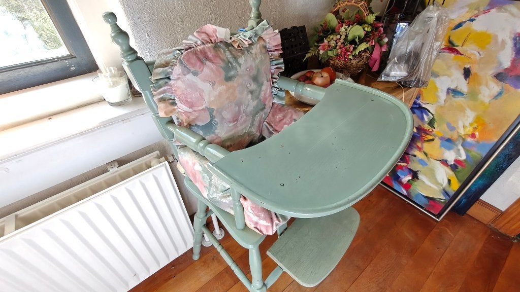 vintage kinderstoel lichtgroen, Ophalen, Gebruikt, Overige typen, Aanschuifbaar