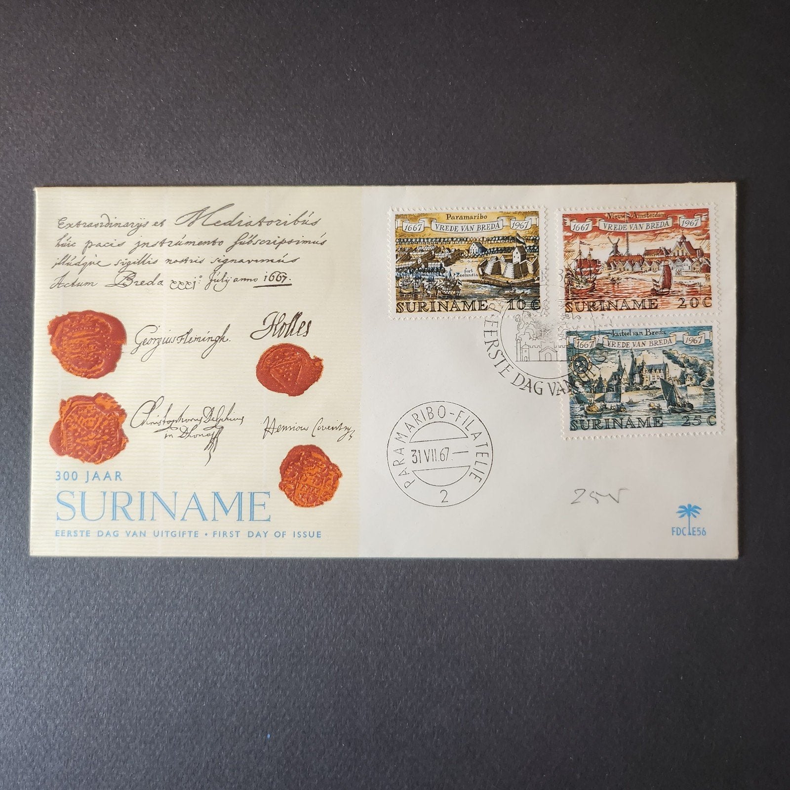 Suriname Eerste Dag Uitgifte Vrede van Breda 1967, Postzegels en Munten, Postzegels | Eerstedagenveloppen, Verzenden, Onbeschreven
