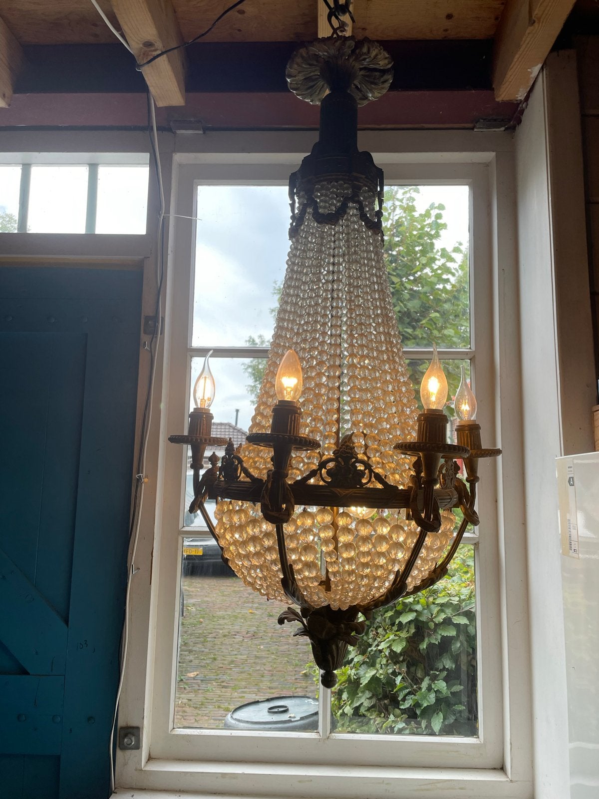 Antieke Kristallen Kroonluchter met Kaarsen Uithouders, Antiek en Kunst, Antiek | Lampen, Ophalen