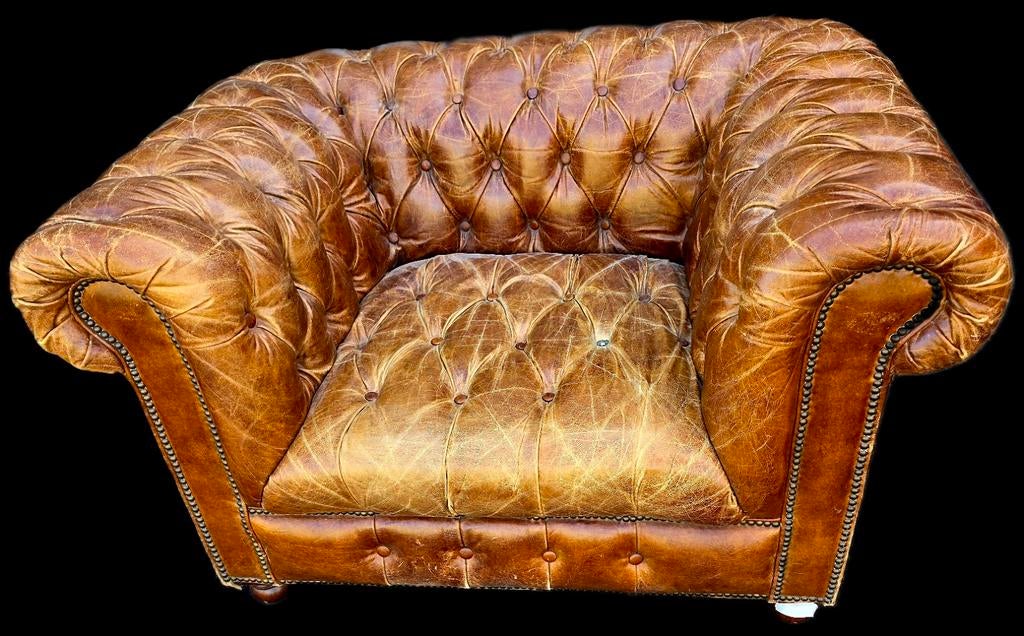 2x vintage Chesterfield fauteuil button seat + BEZORGING!!, Antiek en Kunst, Ophalen of Verzenden