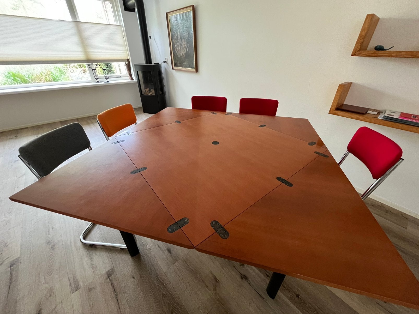 Moderne eettafel vierkant, opklapbaar, 160 of 100 cm, Huis en Inrichting, Ophalen, Overige materialen, 150 tot 200 cm, Vierkant