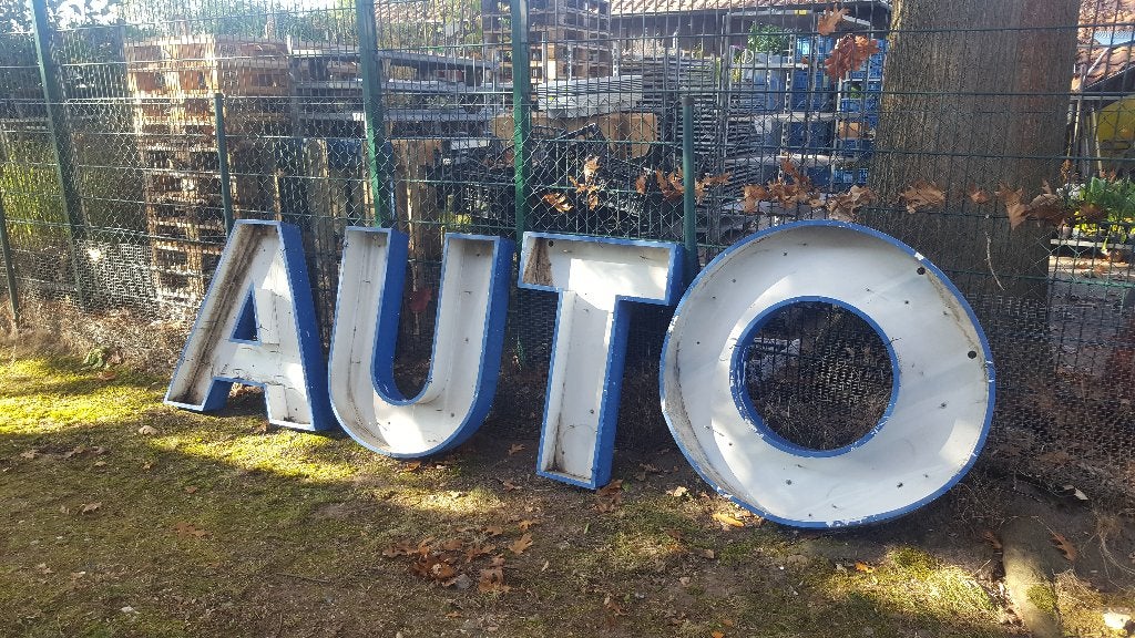 XXL  letters AUTO – open aluminium bakken retro look, Verzamelen, Ophalen, Gebruikt, Lichtbak of (neon) lamp