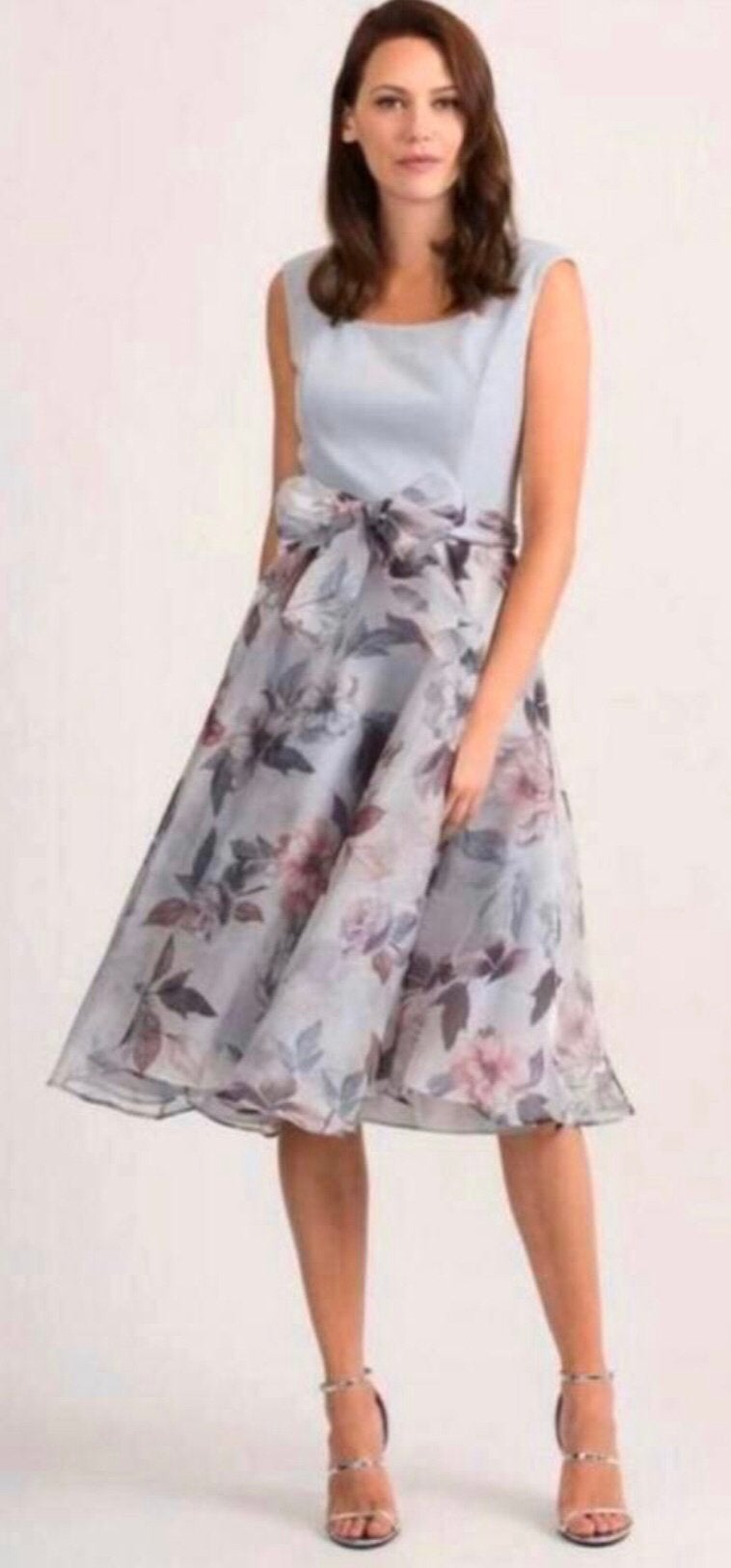 Ribkoff elegante lichtgrijze jurk organza rok met print 40, Kleding | Dames, Jurken, Maat 38/40 (M), Nieuw, Onder de knie, Meerkleurig
