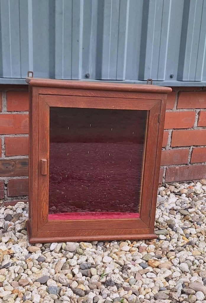 Antiek eikenhouten vitrinekastje met glazen deur., Huis en Inrichting, Ophalen, Gebruikt, ., Landelijk-brocante-vintage- midcentury-sober