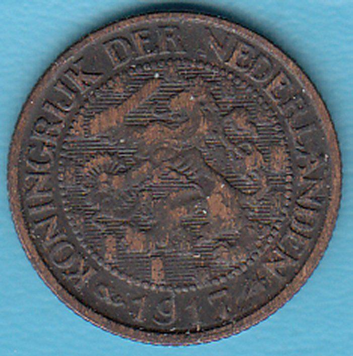 Nederland 1 cent 1917 Wilhelmina, Sch. 980 in munthouder, Postzegels en Munten, Munten | Nederland, Ophalen of Verzenden, Koningin Wilhelmina