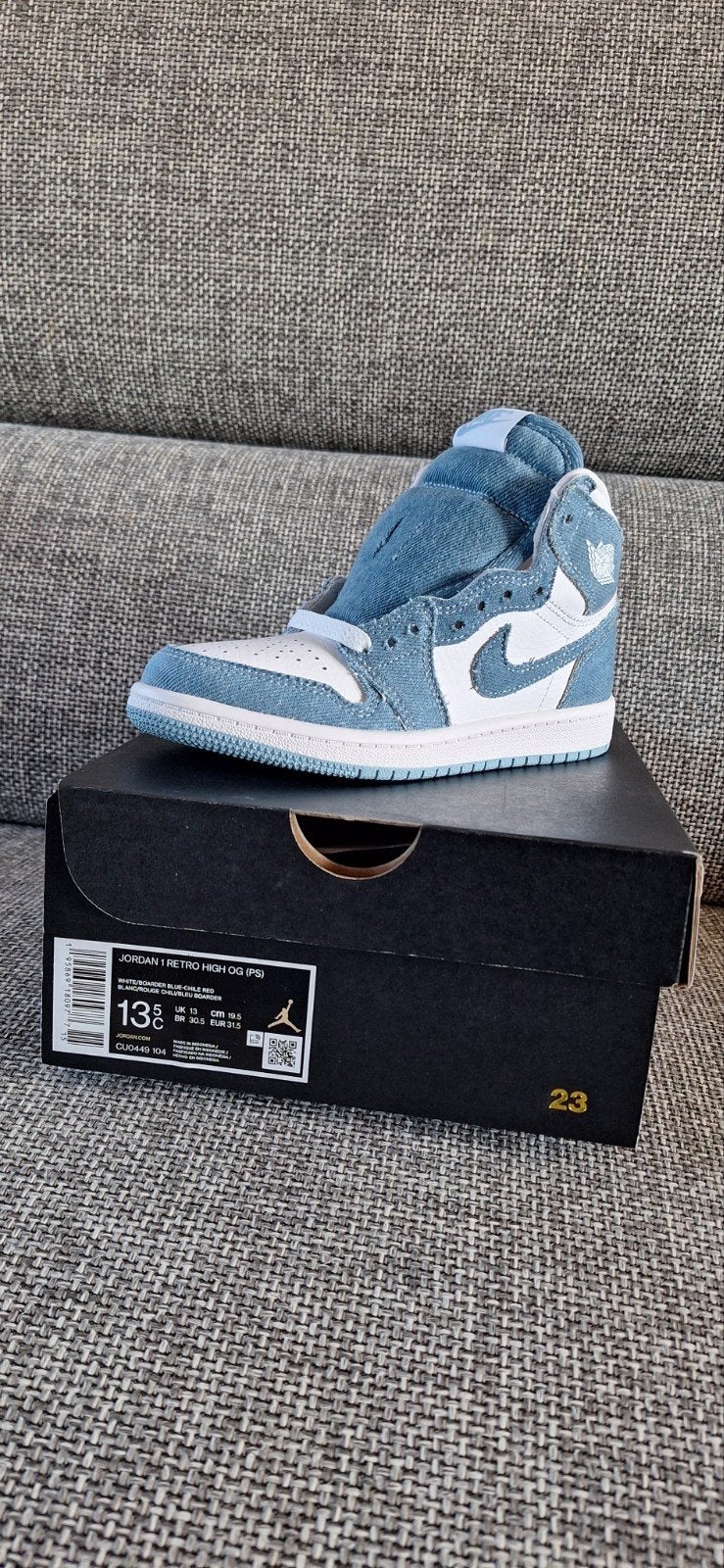 Nike air jordan 1 high denim, Ophalen of Verzenden, Nieuw, Jongen of Meisje, Schoenen