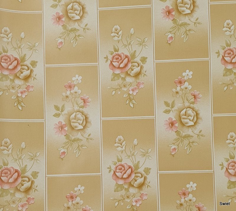 13209 vintage rozen behang in beige met bloemvakken swiet, Huis en Inrichting, Ophalen of Verzenden, Beige