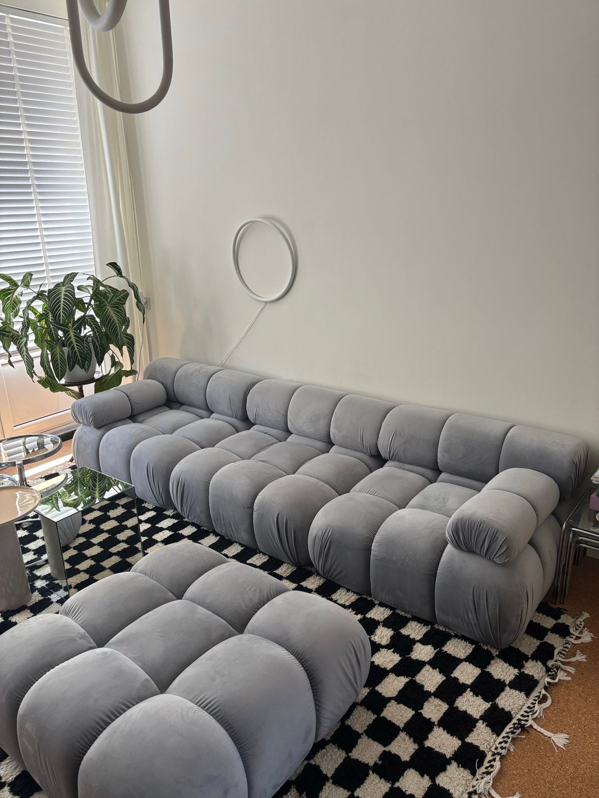 Modulaire 3-zitsbank met hokker licht blauw, Ophalen, Zo goed als nieuw, Stof