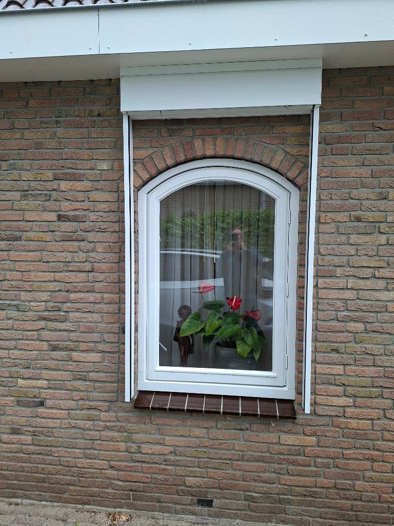 Zonwering met lamellen, voor montage buiten, Ophalen, 100 tot 150 cm, Wit, Zo goed als nieuw