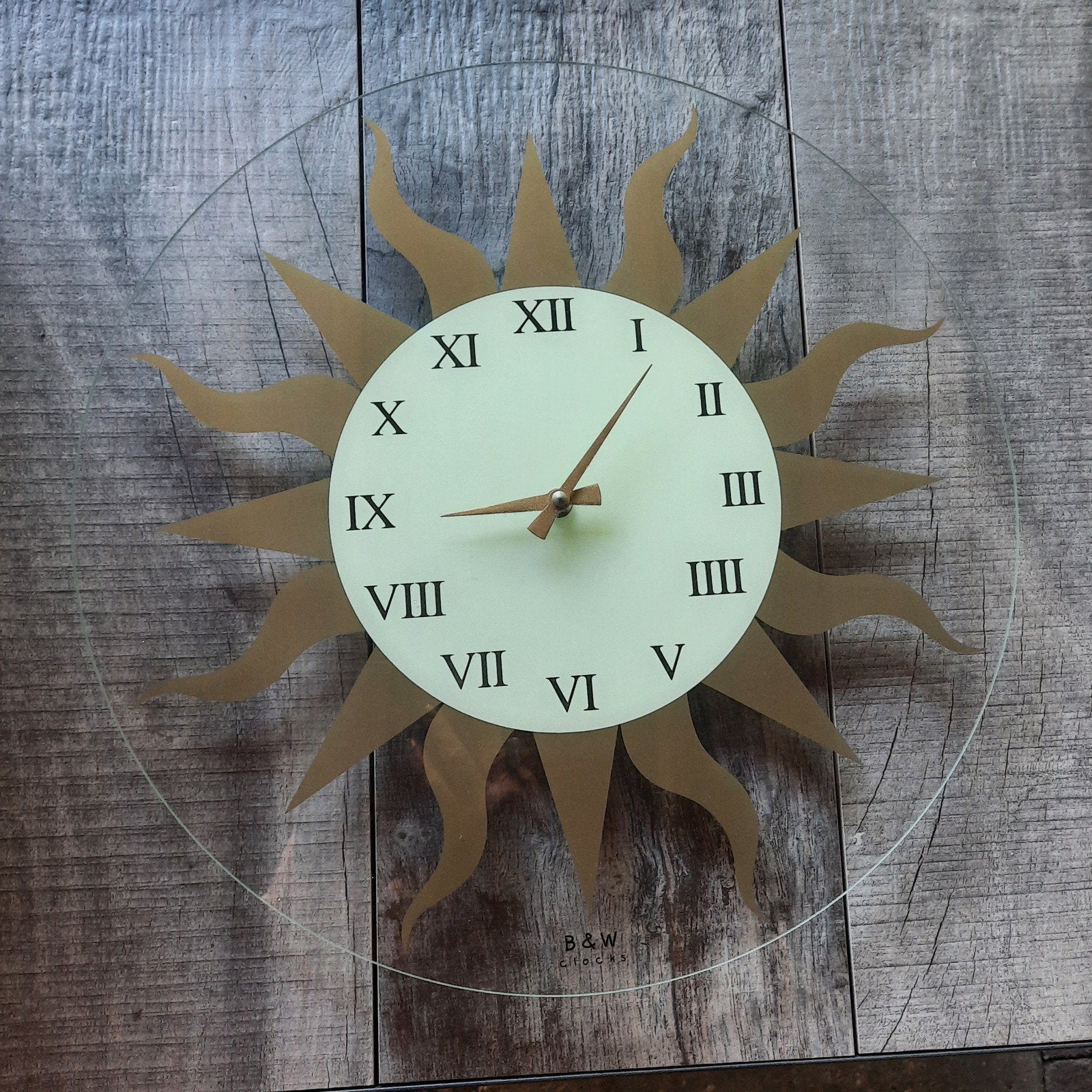Vintage B&W Klok van Glas - Zon Design, Ophalen