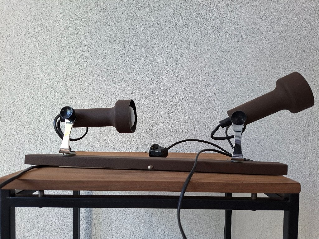 Herda  mini lichtbalk met 2 spots ( bruin/zwart/chroom), Gloeilamp, Overige merken, E14 (klein), Ophalen of Verzenden