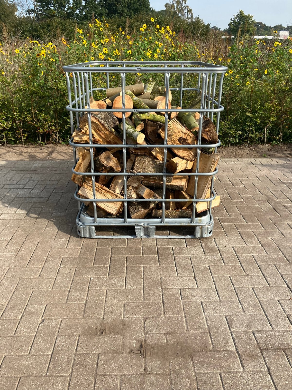 Haardhout - Diverse Houtsoorten in IBC-Kooi, Tuin en Terras, Minder dan 3 m³, Ophalen of Verzenden, Overige houtsoorten, Blokken