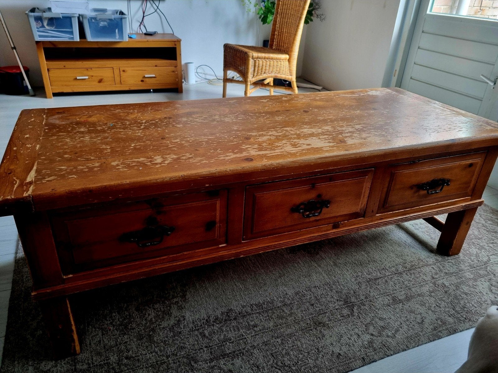 Grenen salontafel, Ophalen, Gebruikt, 100 tot 150 cm, 50 tot 100 cm