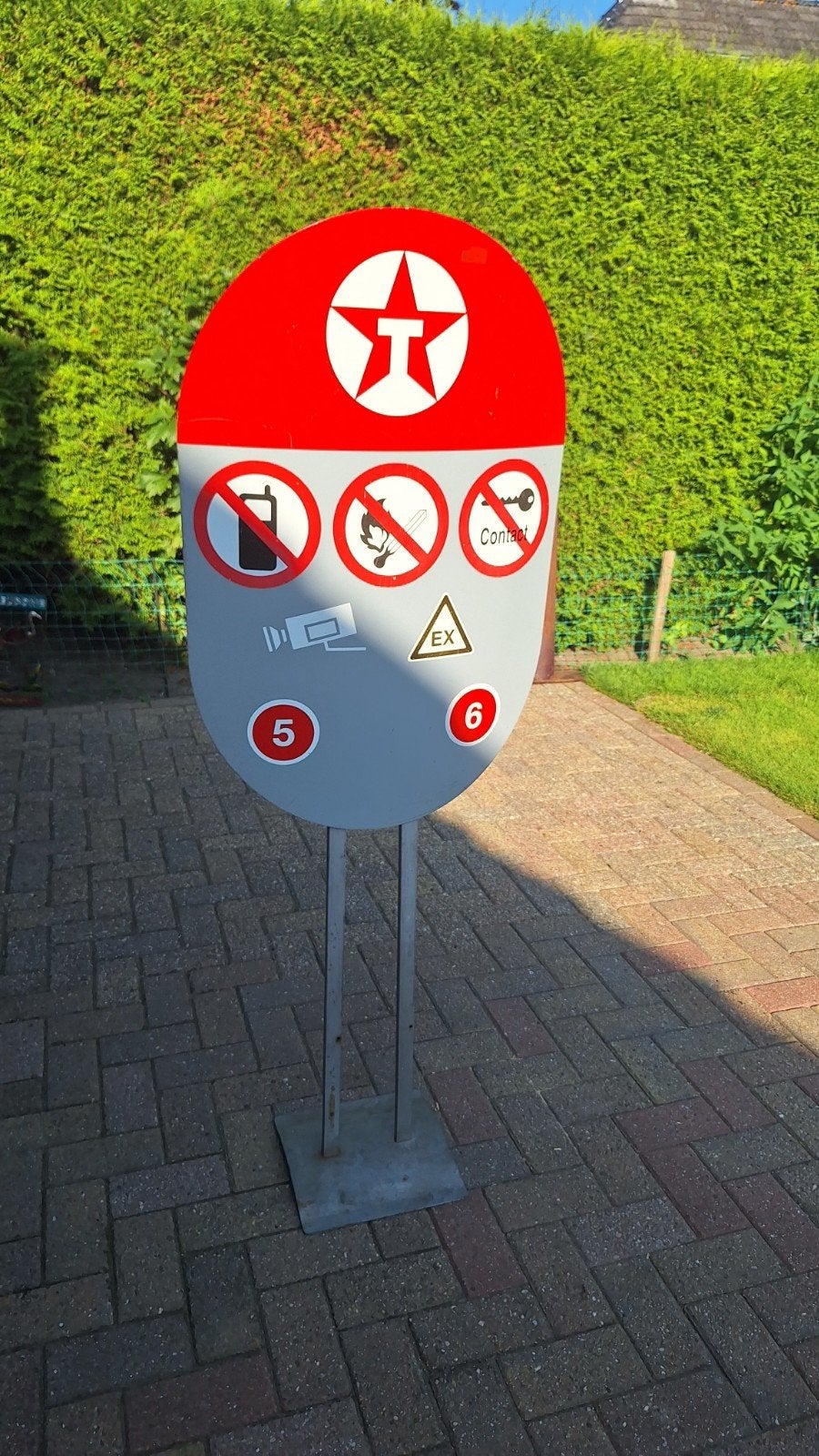 Texaco Reclamebord Pompstation met Standaard - 60x90cm, Verzamelen, Ophalen, Gebruikt, Reclamebord