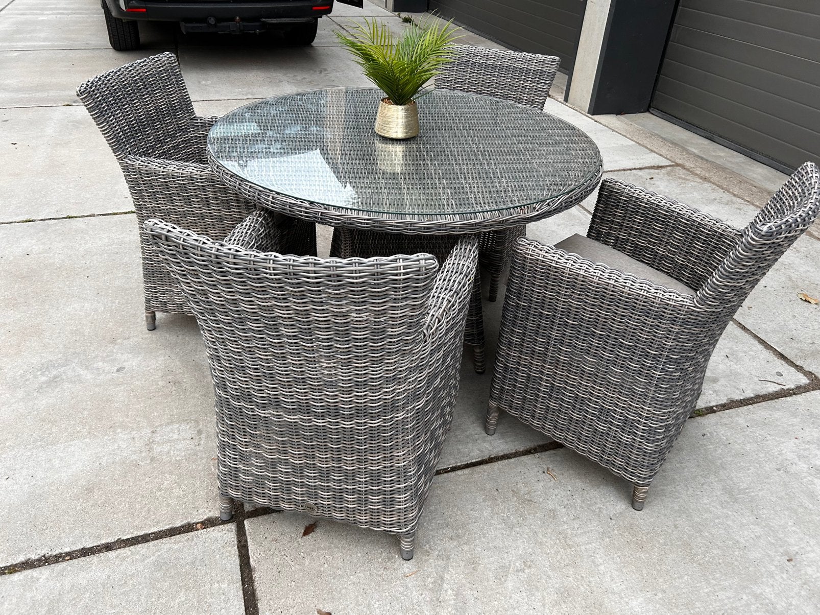 Schitterende ronde tuinset met 4 stoelen van Fase 4Seasons, Ophalen, 4 zitplaatsen, ., Zo goed als nieuw