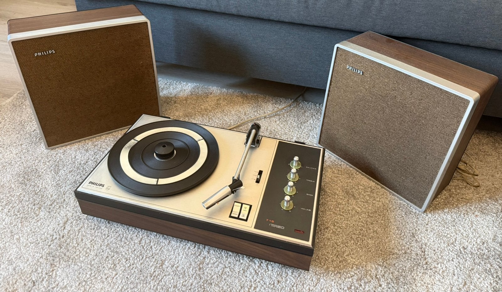 Antieke philips 715 platenspeler + speakers, Antiek en Kunst, Ophalen of Verzenden