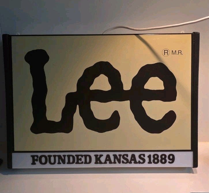 vintage verlichte reclame bak  LEE  jaren '80 winkel display, Ophalen, Gebruikt, Lichtbak of (neon) lamp
