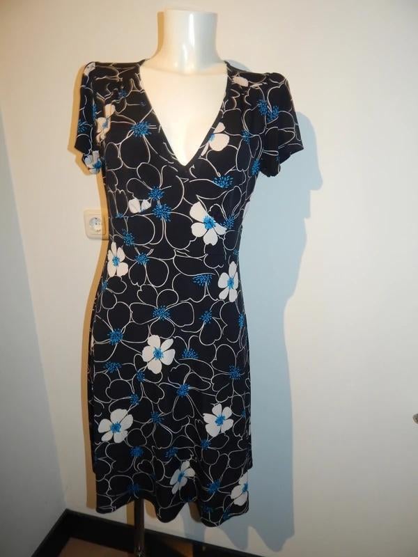 King Louie stretch jurk gladde stof aparte print bloemen M, Maat 38/40 (M), King louie, Verzenden, Zwart