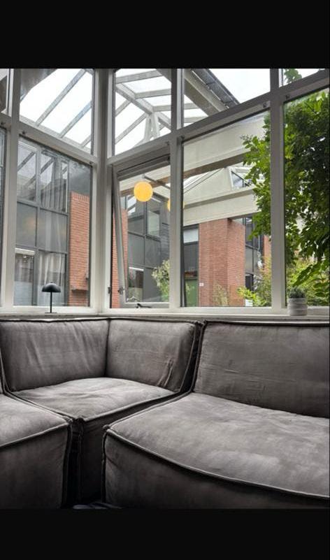 Grijze goossens bank - Bieden!, Huis en Inrichting, Banken | Bankstellen, Ophalen, Gebruikt, 100 tot 125 cm, Hoekbank