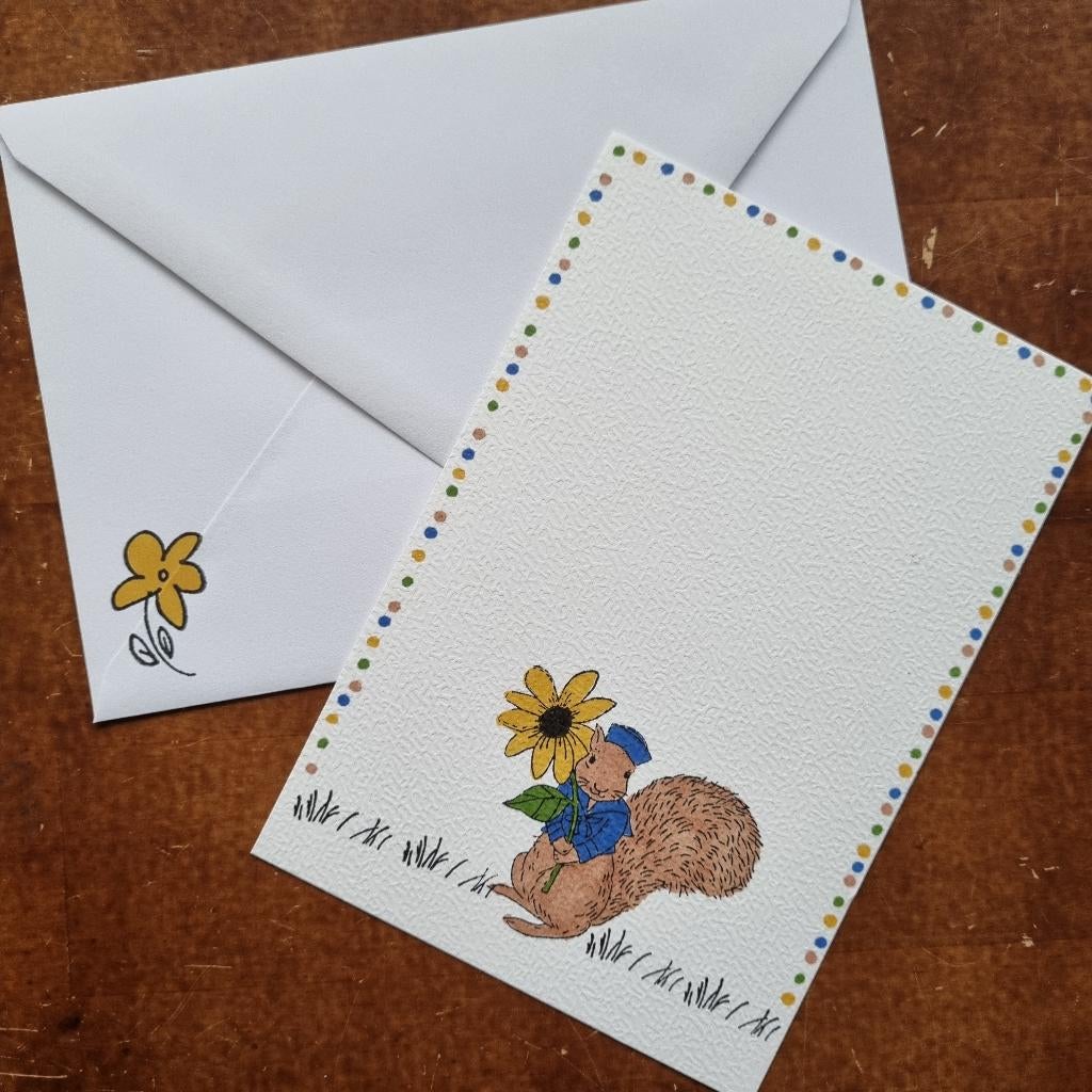 Kaart handgemaakt kaarten met envelop wenskaart eekhoorn, Diversen, Verzenden, Nieuw