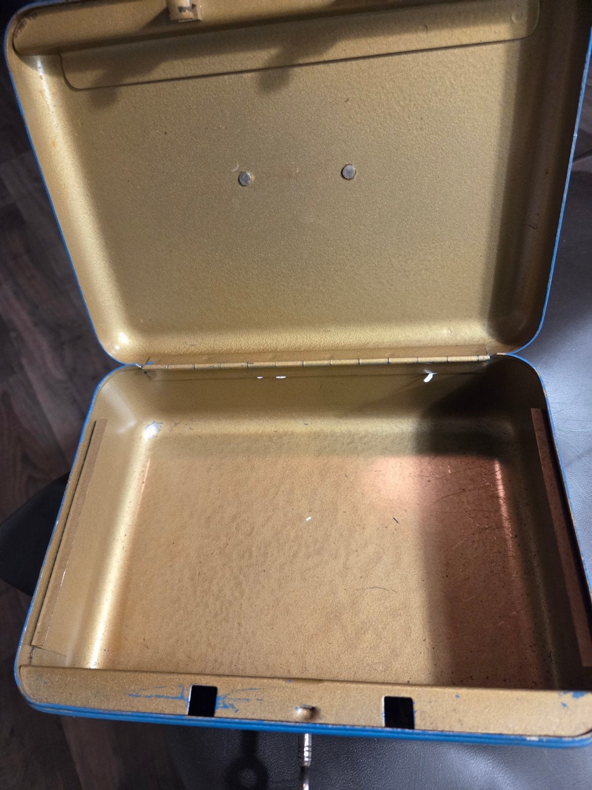 Vintage blauw geldkistje met sleutel, Ophalen of Verzenden