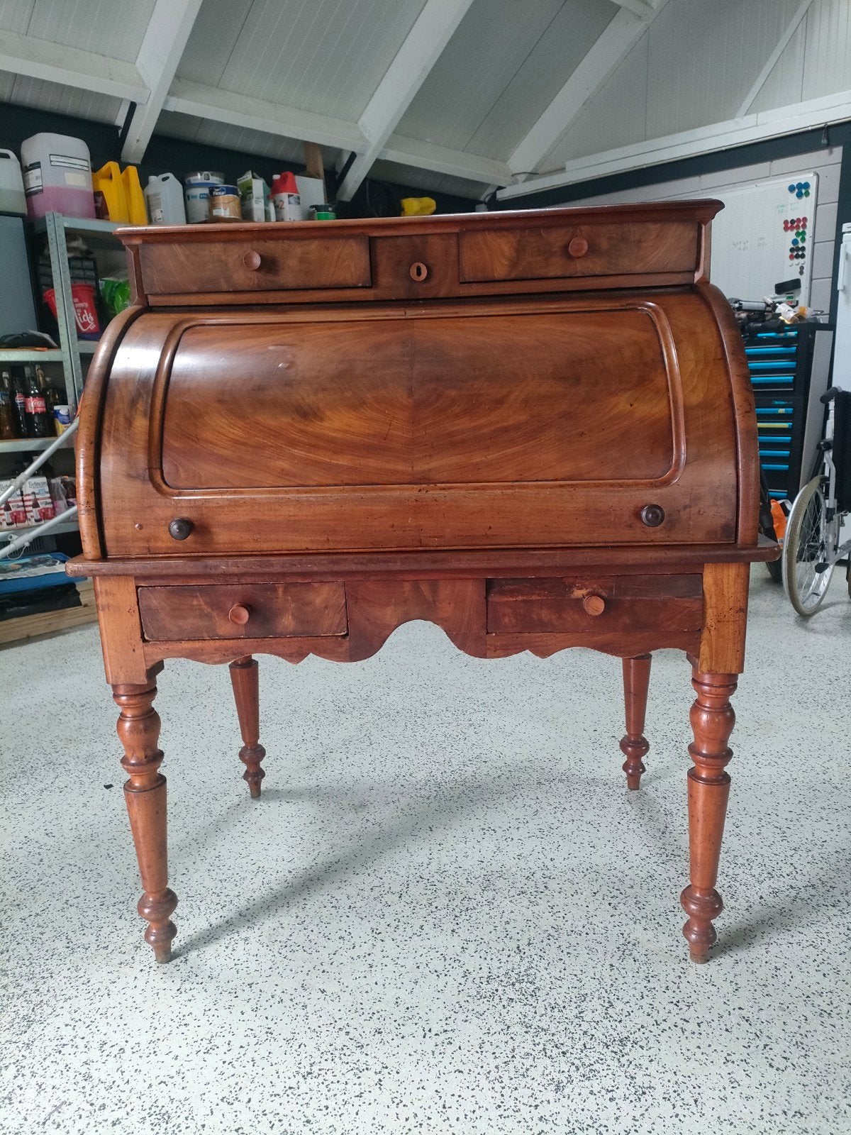 Antiek rolluikbureau met beschadiging aan bovenzijde, Antiek en Kunst, Ophalen of Verzenden