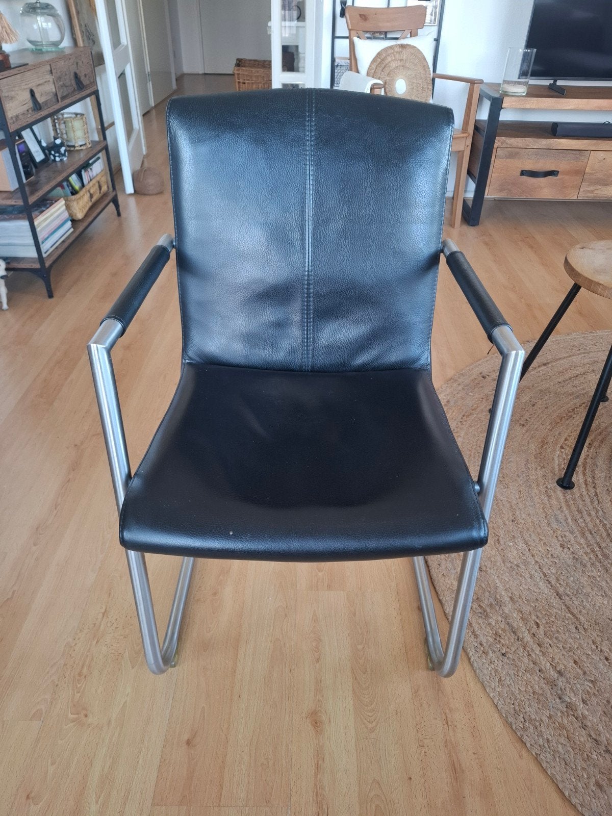 Zwarte leren eetkamerstoelen 6 stuks, Ophalen, Gebruikt, Zwart, Leer