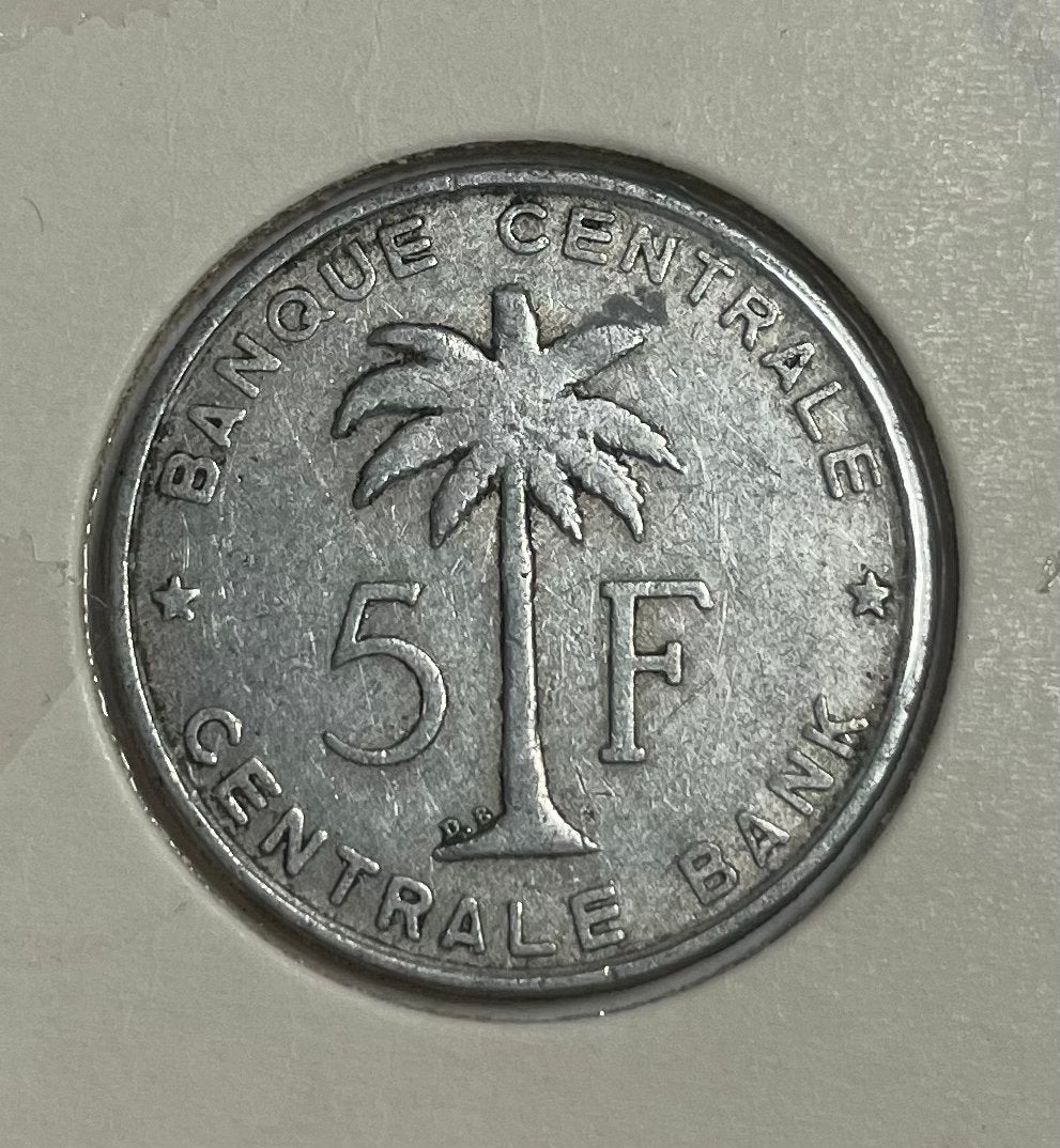 5 franc Belgisch Congo Ruanda-Urundi 1958, Ophalen of Verzenden, Overige landen