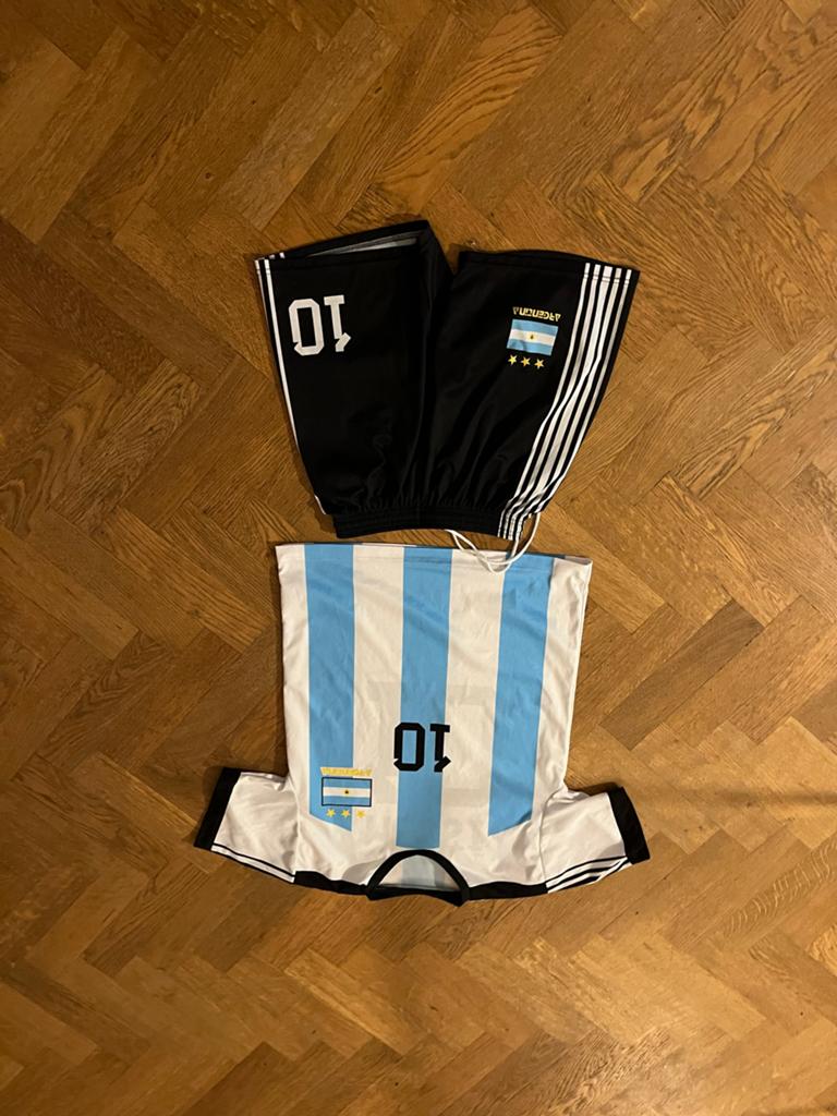 Messi tenue maat 152/158 - Voetbalsetje Argentinië, Ophalen, Gebruikt, Jongen, Setje