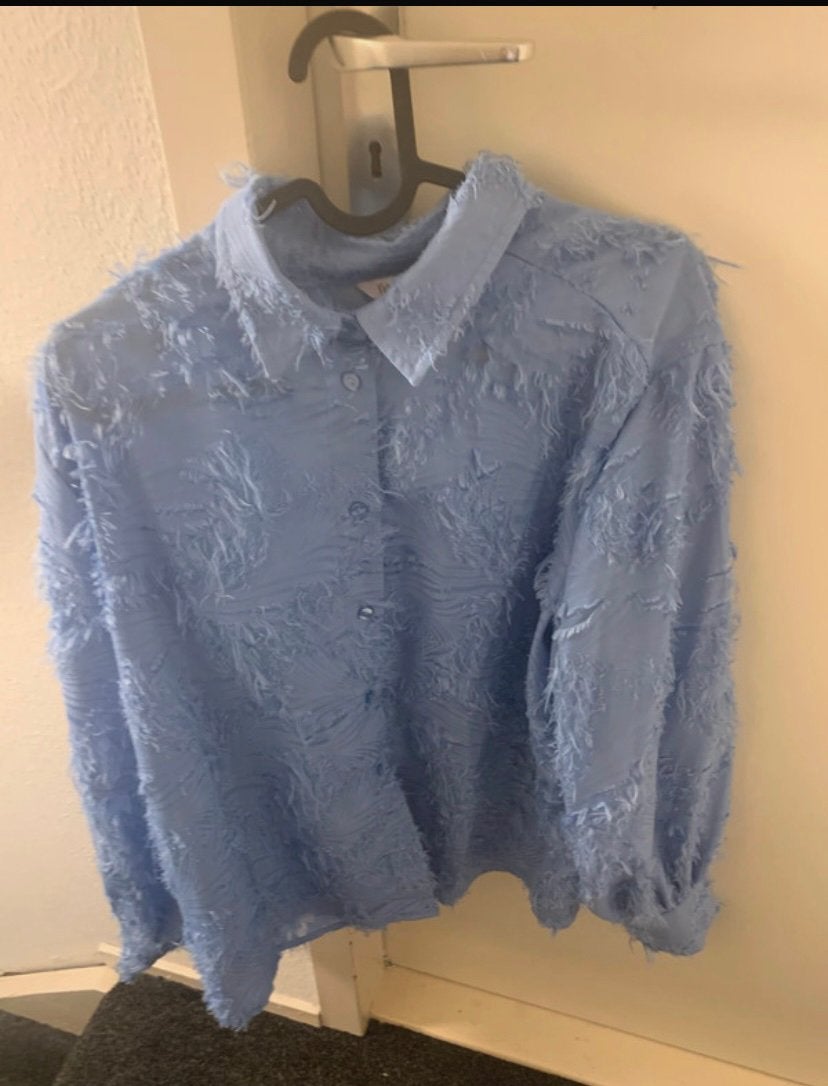 Lichtblauwe blouse maat 42 ms mode, Ophalen of Verzenden, Zo goed als nieuw, Maat 42/44 (L), Blauw