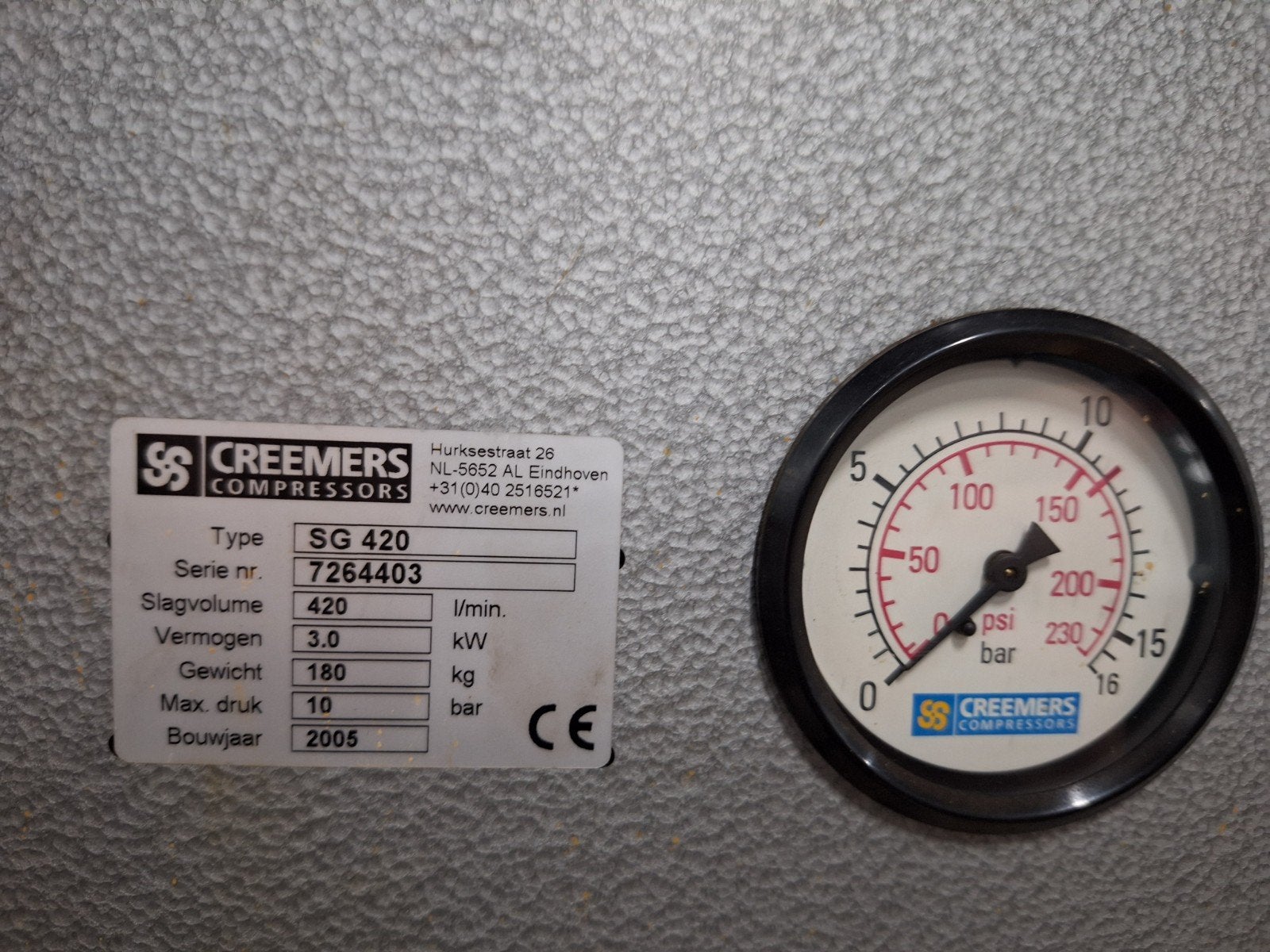 Creemers Compressor SG420 met 90L tank - Gebruikt, Ophalen, Gebruikt, 400 tot 800 liter/min, Geluidgedempt