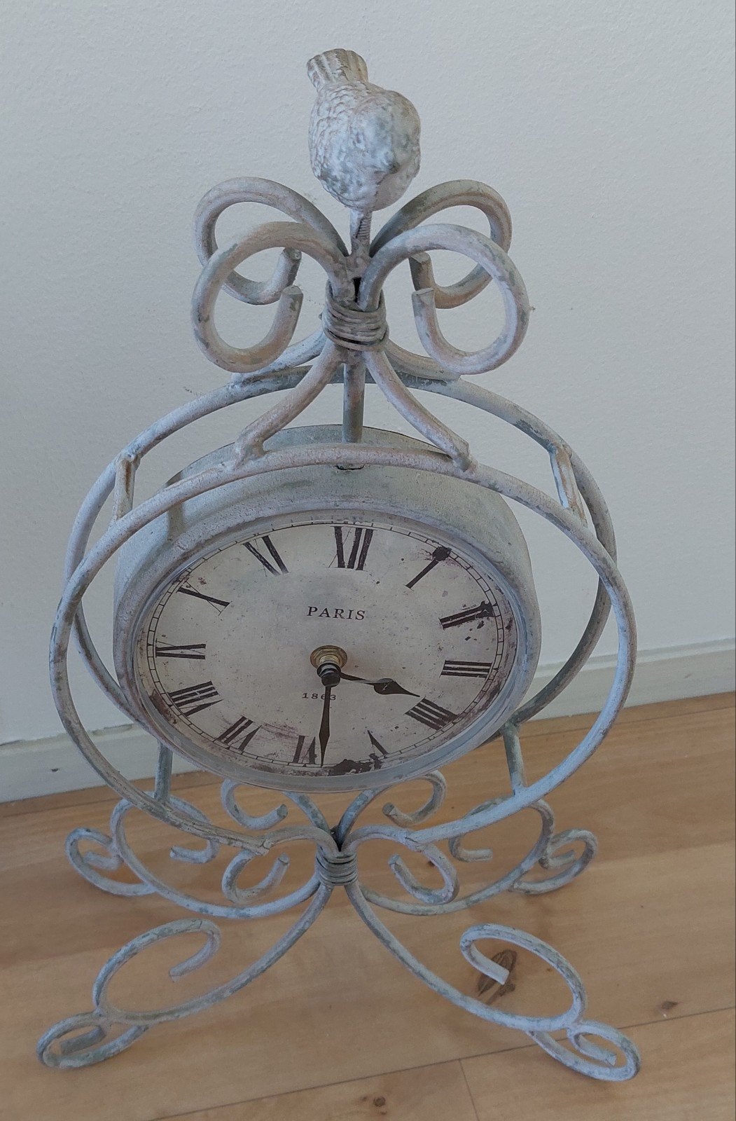 Decoratieve Tafelklok 'Paris' met Vogel - Brocante Stijl, Ophalen, Gebruikt, Analoog, Wekker of Tafelklok