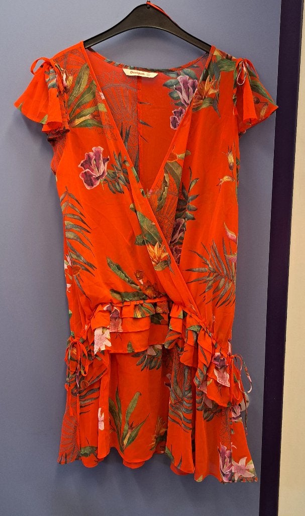 Desigual rode tuniekjurk floral dress maat 42 artnr 48738, ., Maat 42/44 (L), Ophalen of Verzenden, Zo goed als nieuw