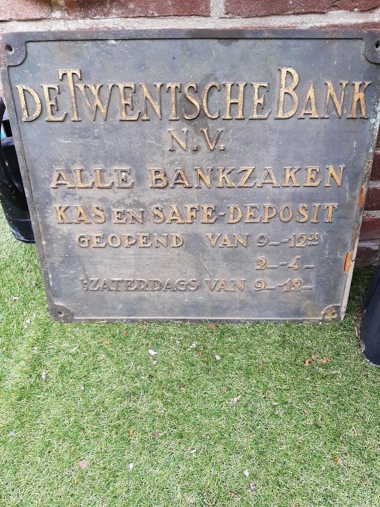 Gevel-Plaquette de twentsche bank  1920/30 brons messing, Ophalen, Brons