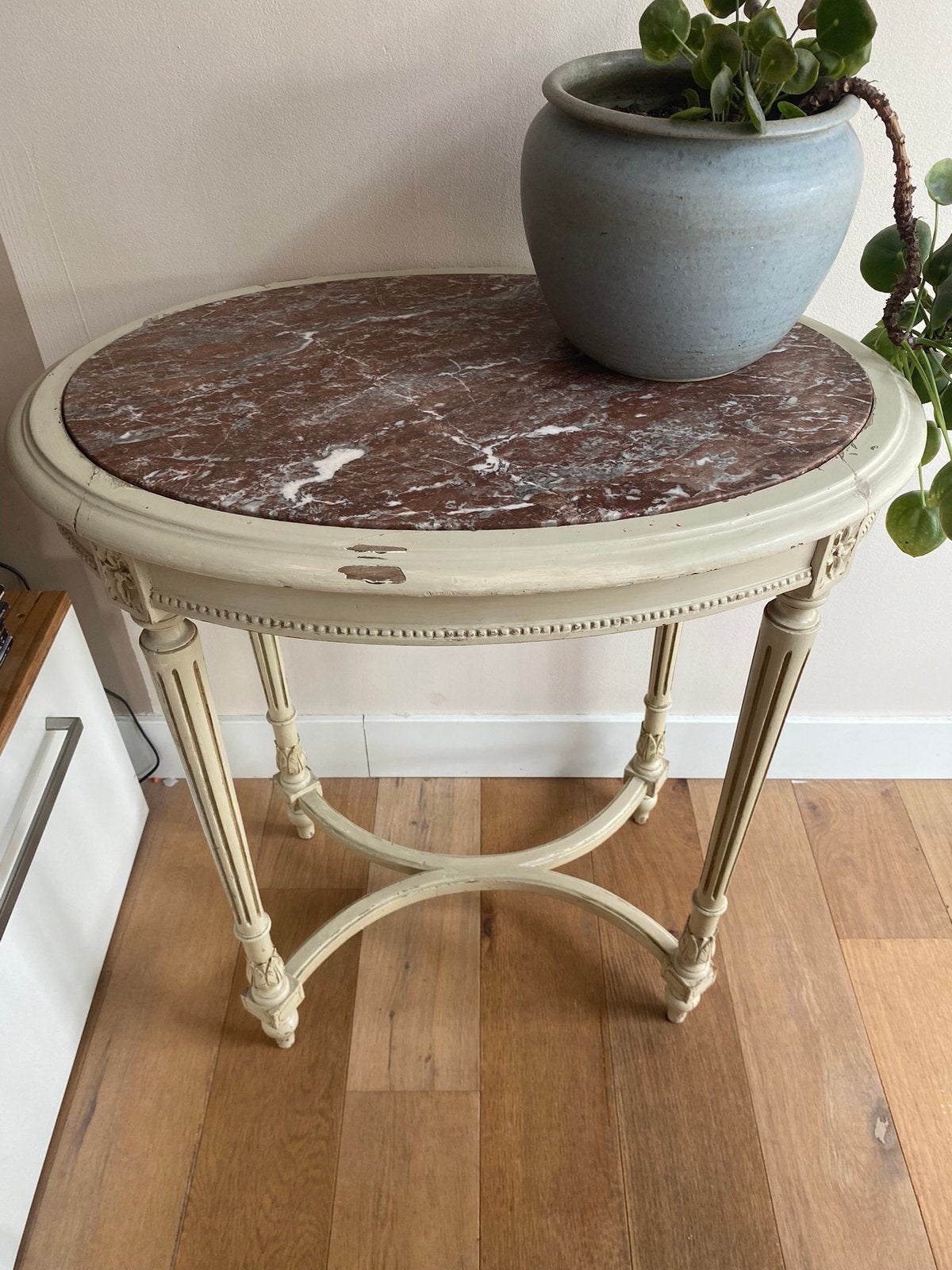 Boho style marmer bijzettafel, Ophalen, Minder dan 55 cm, Gebruikt, Vintage brocante