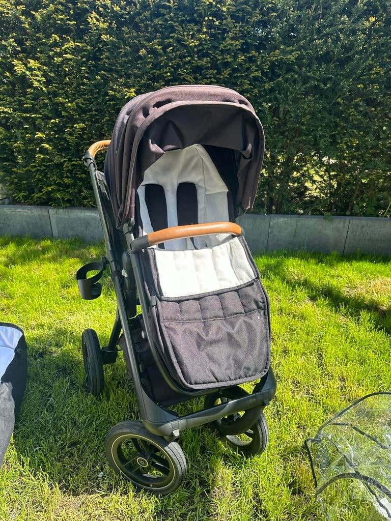 Dubatti One E4 kinderwagen zwart met cognac handvatten, Gebruikt, Verstelbare duwstang, Ophalen, Kinderwagen