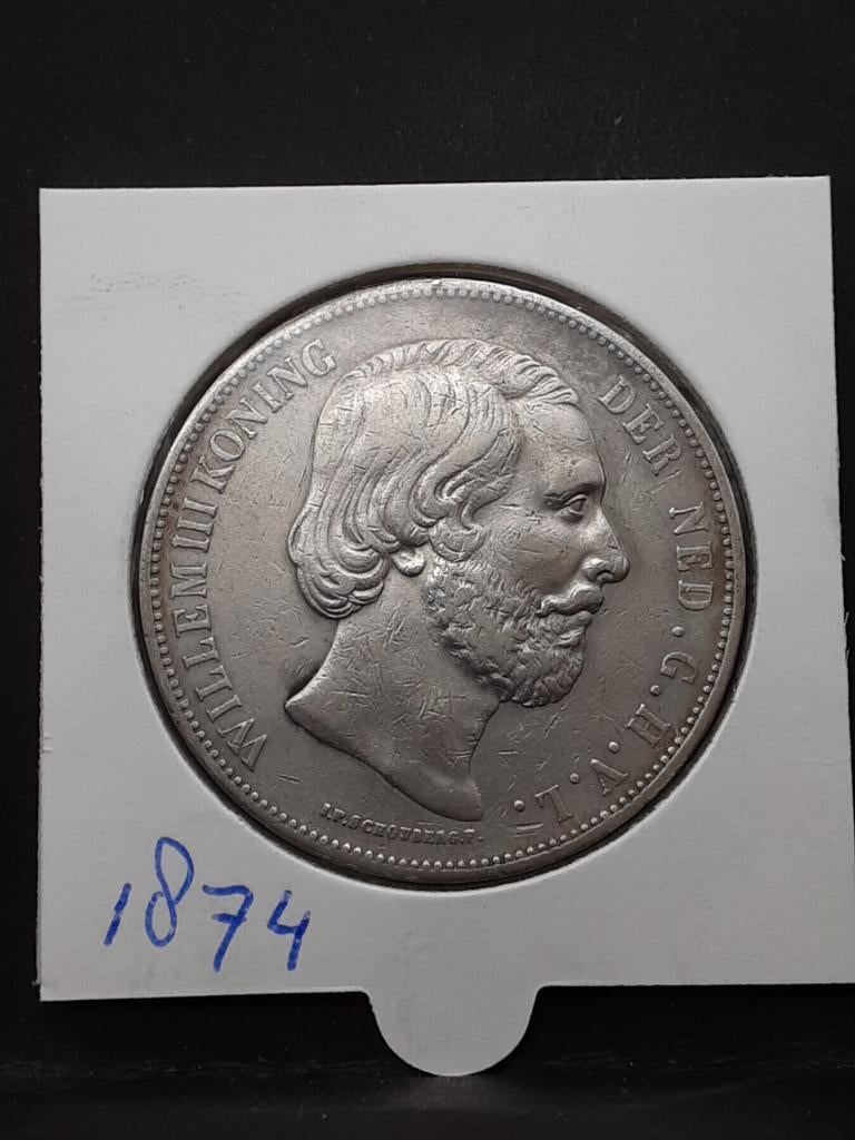 Rijksdaalder 1874 koning Willem III, Koning Willem III, Zilver, Ophalen of Verzenden, Losse munt