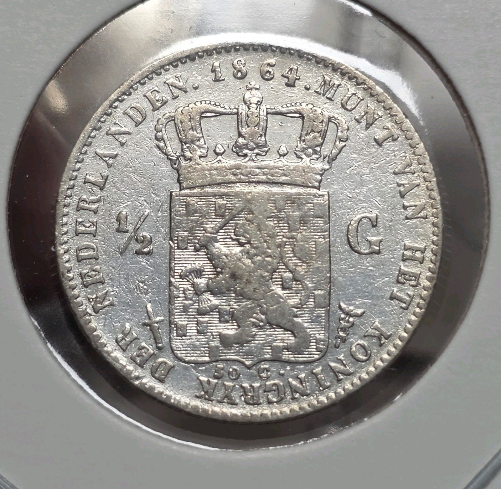 1/2 gulden 1864 Nederland, ½ gulden, Koning Willem III, Verzenden, Zilver