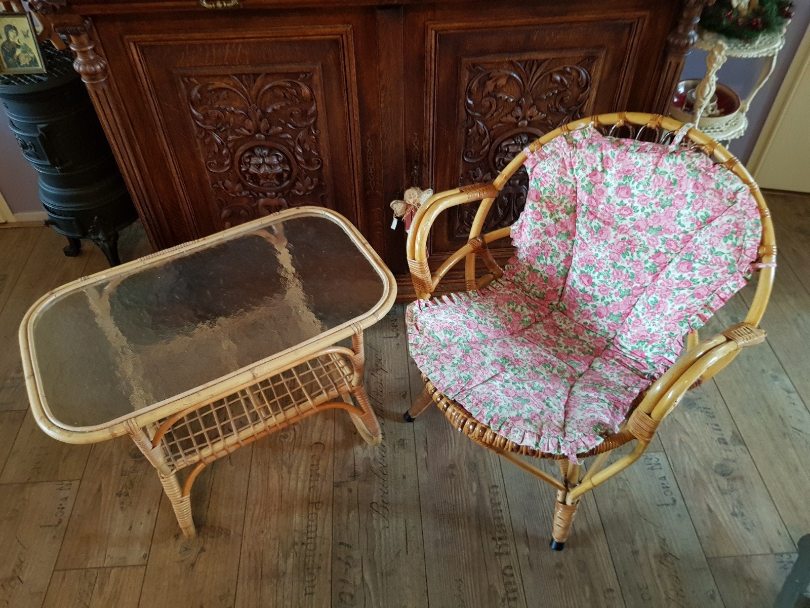 Rotan stoel bohémien vintage retro bijzettafel salontafel, Ophalen