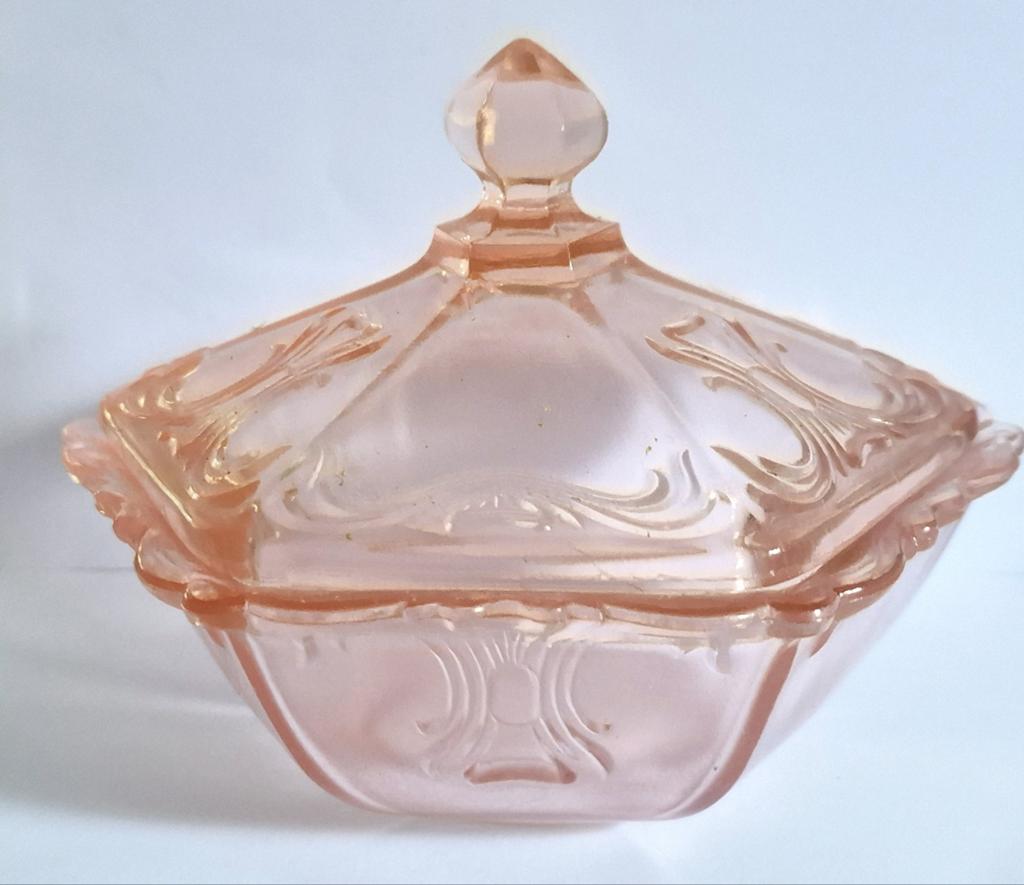 Antieke Roze Glazen Bonbonnière met Deksel., Ophalen of Verzenden