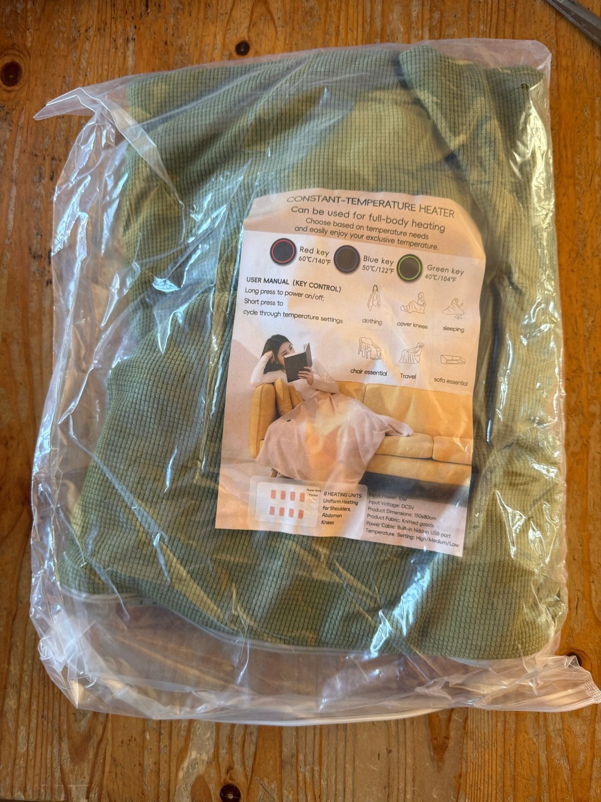 Verwarmde deken/sjaal - USB - Groen - Nieuw, Groen, Verzenden, ., Nieuw