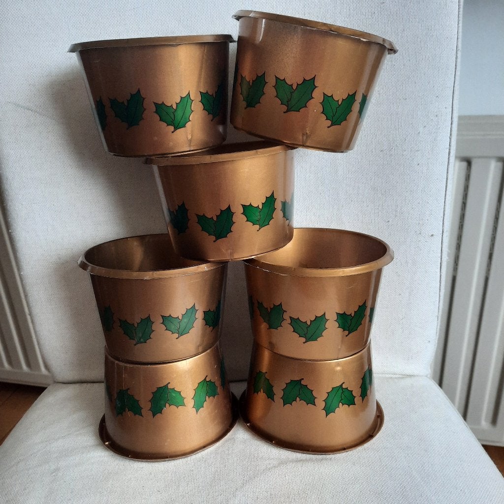 Kerst M&G Bloempot - 7 stuks - goud met hulst - ø12 cm, Ophalen of Verzenden