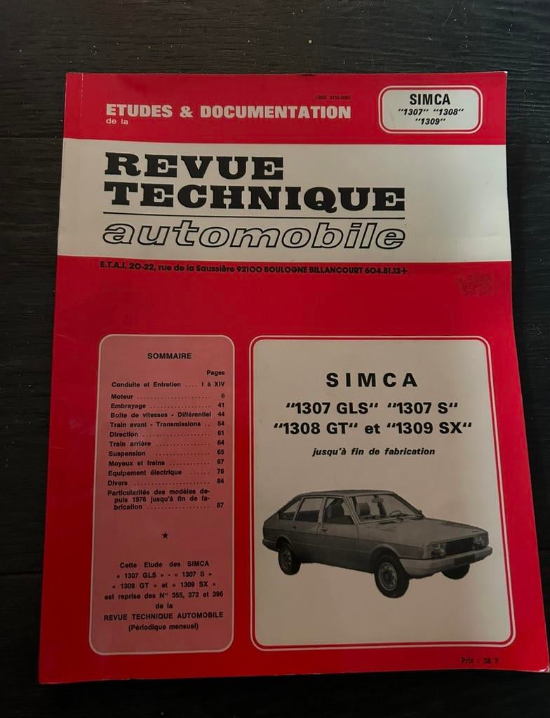 Revue Technique Simca 1307,1308 en 1309, Ophalen of Verzenden