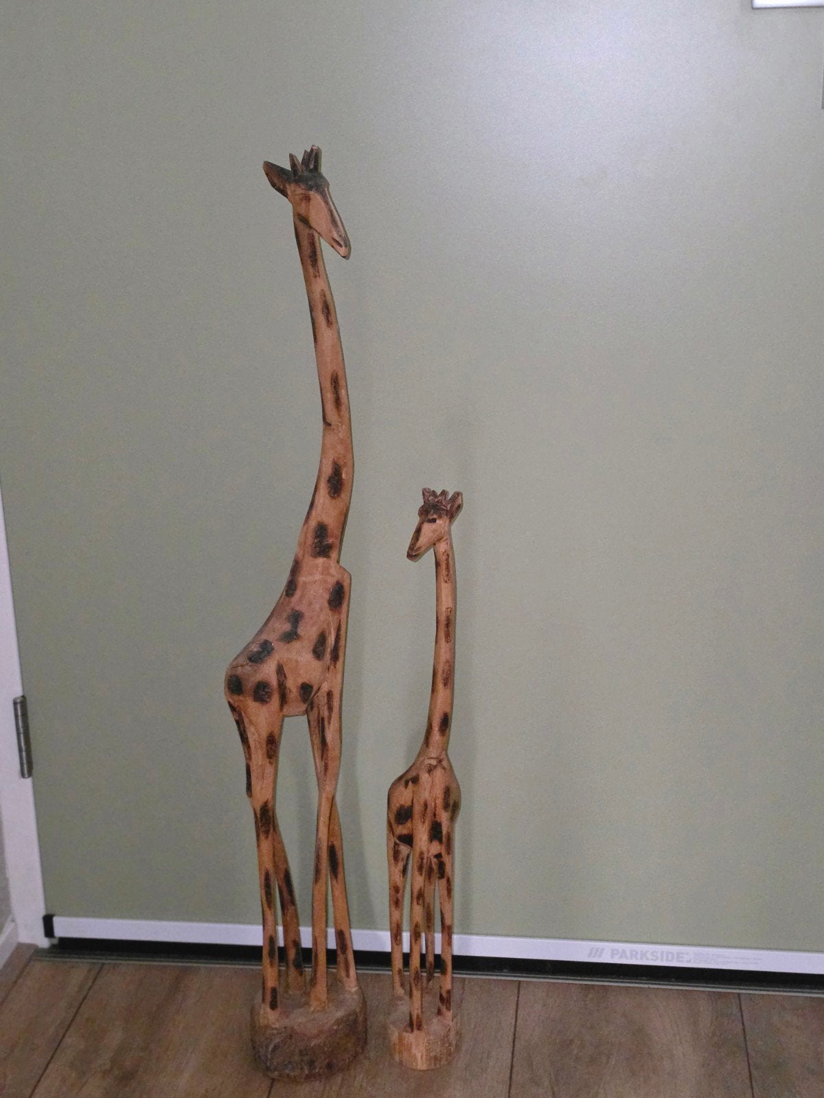 Set van 2 houten giraffen, 95 en 64 cm hoog, Ophalen, Hout, Gebruikt, Overige stijlen